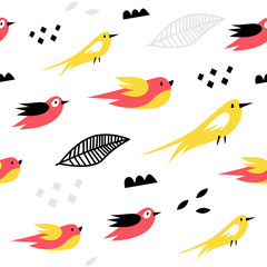 Vector seamless pattern with birds in Scandinavian style. Cute, modern print