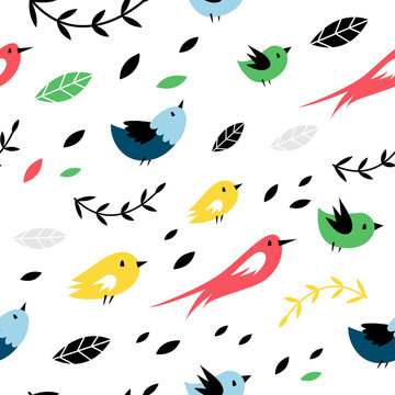 Vector seamless pattern with birds in Scandinavian style. Cute, modern print