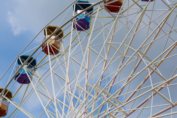 Ferris wheel in the amusement Park with storm gray clouds in the sky.