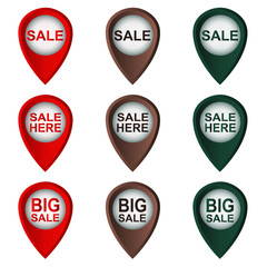 sale location point icon vector set 3 color.