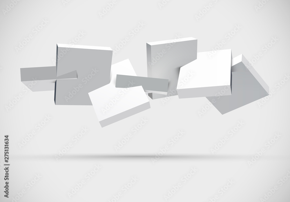 Poster abstract 3d background with white cubes in motion