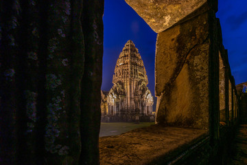 Phi mai castle , historical park and ancient castle  in Nakorn Ratchasima north eastern of Thailand at Twilight