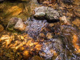 The texture of water on the waterfall. underwater rocks