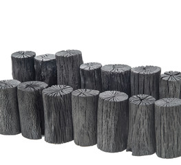 Natural wood charcoal isolated on white background.