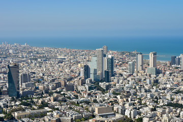 Obraz premium Aerial view of Tel-Aviv. Modern skyscrapers and old buildings in Tel-Aviv, Israel. 