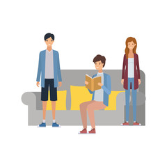 Obraz premium group of people sitting on chair with book in hands