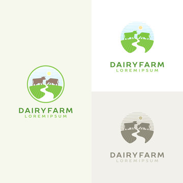 Cow logo set. Farm milk emblem. Dairy product logo.