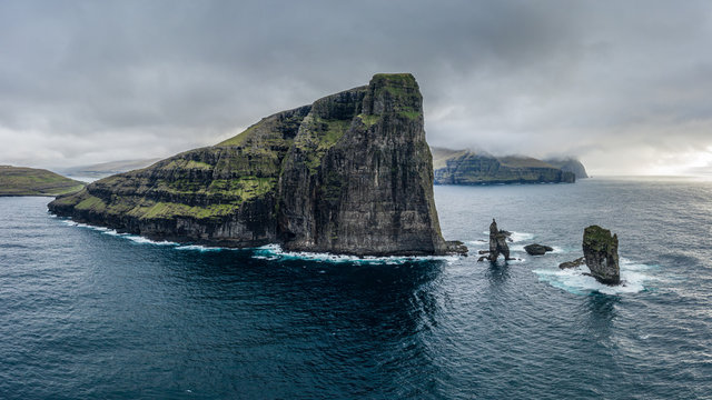 Risin og Kellingin (The Giant and the Witch) sea stacks rocks near Eidi, Faroe Islands