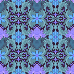 Flowers and leaves ornamental seamless pattern with floral elements. Texture for wallpapers, fabric, wrap, web page backgrounds, vector illustration