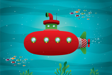 red submarine in the sea