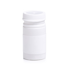 White jar with pills medicine pharmasy on white background isolation