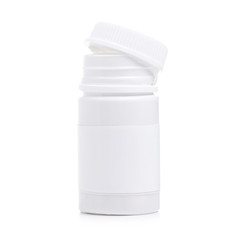 White jar with pills medicine pharmasy on white background isolation