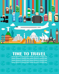 Time to travel, with plane, around the world.Lorem ipsum is simply text.Vector illustration