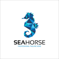 Poly seahorse, blue mosaic logo. © bintank