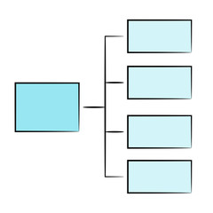 blue process diagram and hierarchy chart for presentation template, hand drawn theme