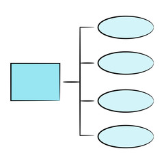 blue process diagram and hierarchy chart for presentation template, hand drawn theme