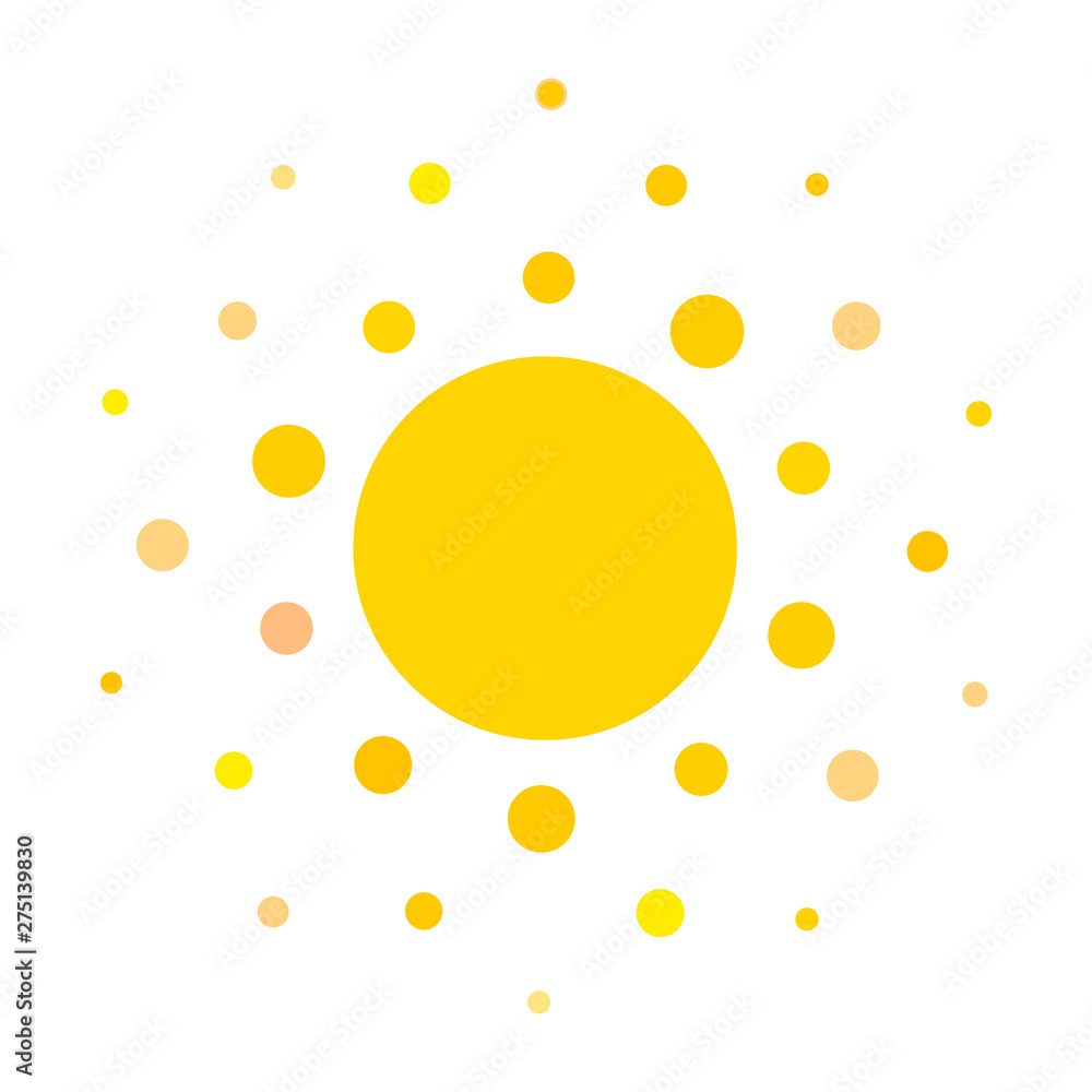 Poster summer symbol. sun modern icon. dots and points sunny circle shape. isolated vector logo concept on 