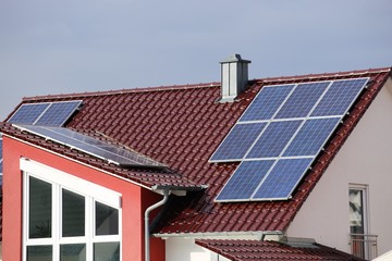 Roof with solar panels (photovoltaics)