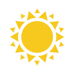 Summer symbol. Sun modern icon. Sunny circle shape. Isolated vector logo concept on white background