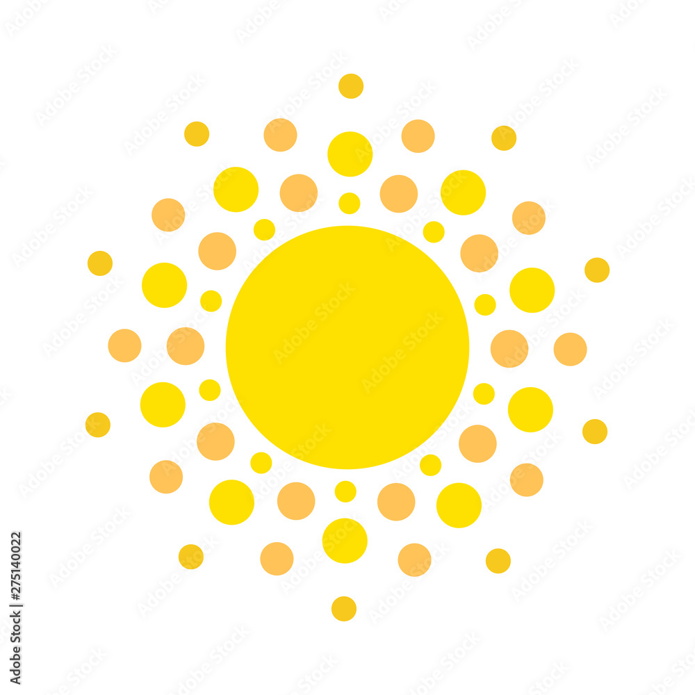 Poster summer symbol. sun modern icon. dots and points sunny circle shape. isolated vector logo concept on 