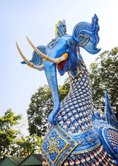 Blue elephant or dragon statue in Thailand
