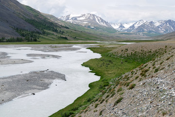 Western Mongolia mountainous landscape. View at Tsaagan Gol River (