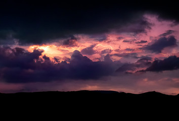 Lightning with dramatic clouds image . Night thunder-storm