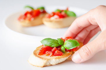 Bruschetta with tomato and basil.