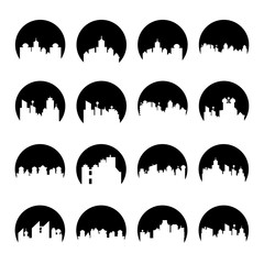 building, city skyline tower in circle shape vector set