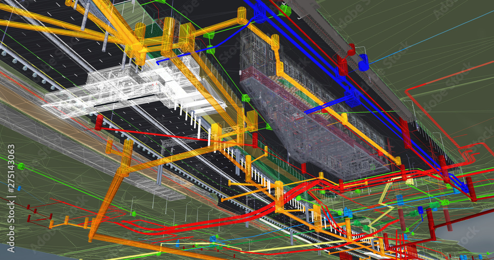 Aufkleber the bim model of the of urban infrastructure object of wireframe view