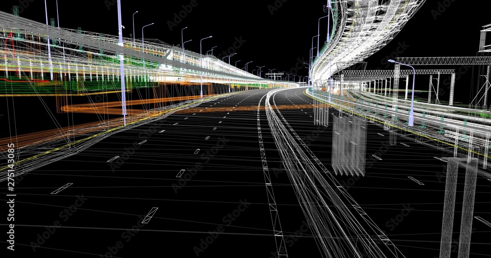 Poster the bim model of the of transportation infrastructure object of wireframe view