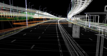 The BIM model of the of transportation infrastructure object of wireframe view