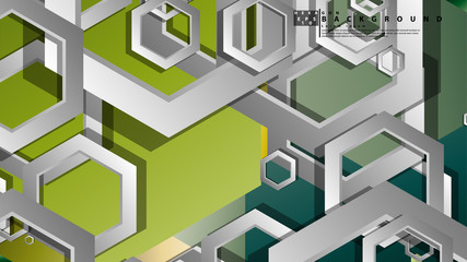 Abstract geometric background with hexagons, foliage color composition. Vector illustration