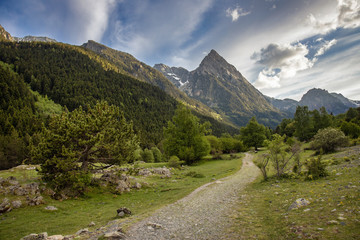 The beautiful Aigüestortes i Estany de Sant Maurici National Park of the Spanish Pyrenees mountain in Catalonia