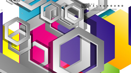 Abstract geometric background with hexagon, brights color compositions. Vector illustration