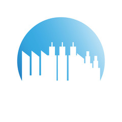 city tower building in blue circle background
