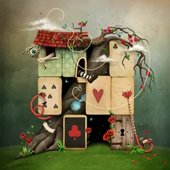  Conceptual fantasy illustration of Wonderland with playing card suits.  © annamei