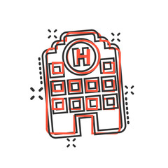 Hospital building icon in comic style. Infirmary vector cartoon illustration on white isolated background. Medical ambulance business concept splash effect.