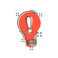 Fototapeta na wymiar Problem solution icon in comic style. Light bulb idea vector cartoon illustration on white background. Question and answer business concept splash effect.