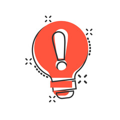 Fototapeta na wymiar Problem solution icon in comic style. Light bulb idea vector cartoon illustration on white background. Question and answer business concept splash effect.