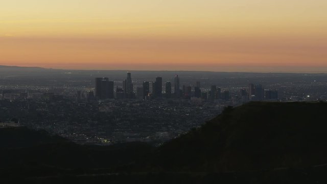 Aerial view Los Angeles cityscape at sunrise USA