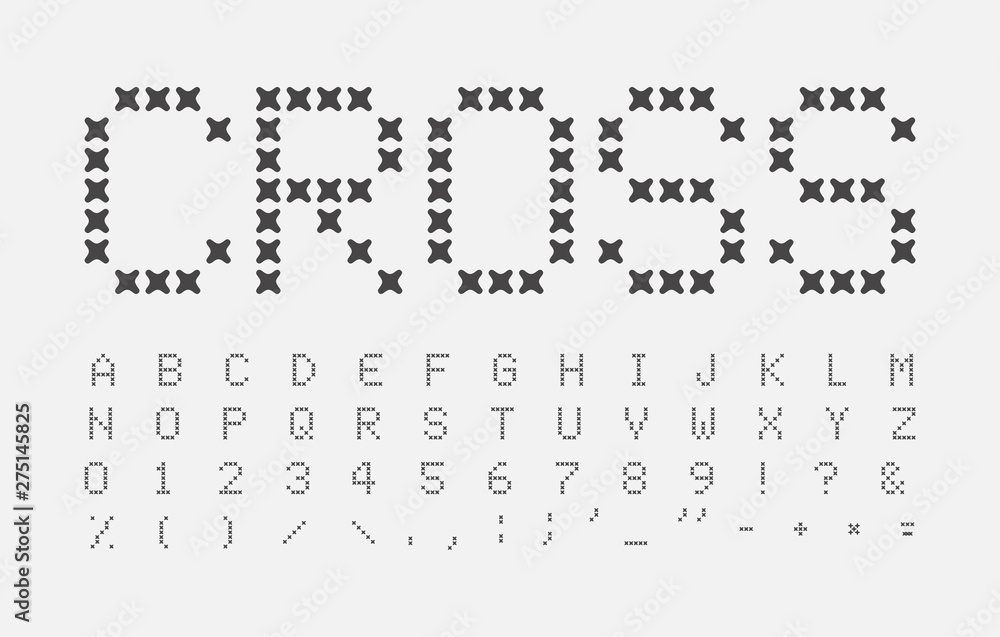Poster abstract stitches letters set. cross alphabet. seam headline abc. cross stitch font design. vector b