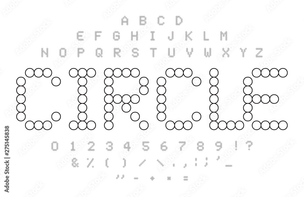 Leinwandbilder circle contours alphabet. black and white simple dotted letters, numbers and symbols set. mosaic til