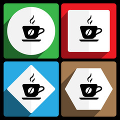 Coffee icon. Vector icons, set of colorful flat design internet symbols. Eps 10 web buttons.