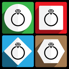 Diamond ring icon. Vector icons, set of colorful flat design internet symbols. Eps 10 web buttons.