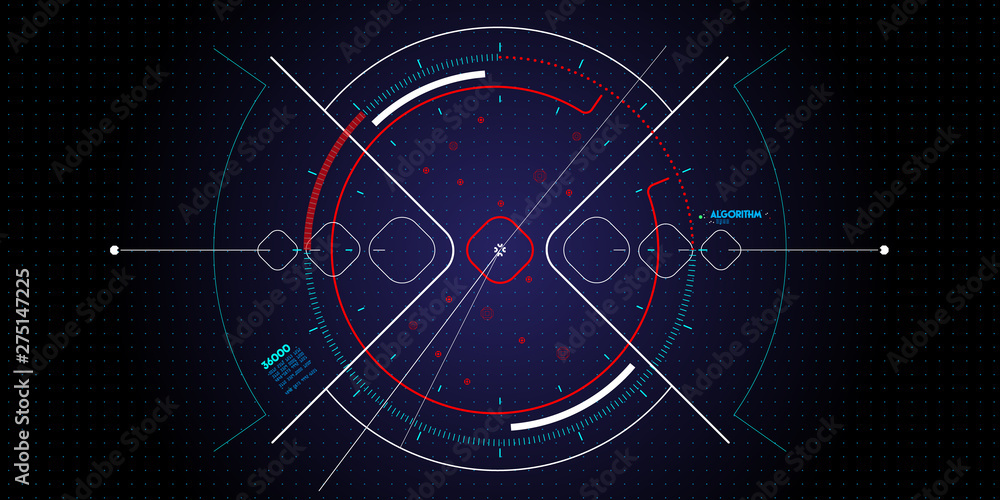Poster Big data avanced technology and visualization with Fractal element with lines and dots array on dark background.