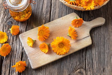 Preparation of herbal tincture from fresh calendula