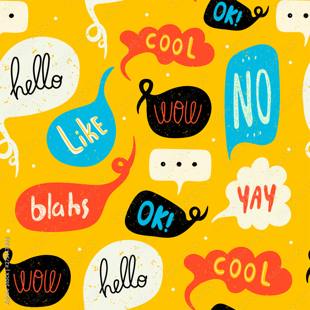 Aufkleber various speech bubbles with text. hand drawn seamless pattern. different shapes. abstract contempora