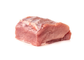 A piece of meat on a white background. Raw piece of pork close-up.