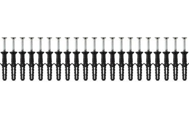 The self-tapping screw on a white background. Self-tapping screw and dowel close-up.